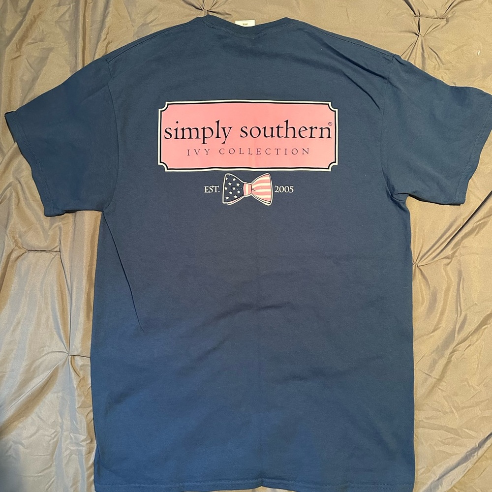 Simply Southern Dusty Blue Crewneck Tee with Navy Label